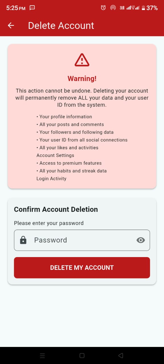 SiratSync Delete Account Screen